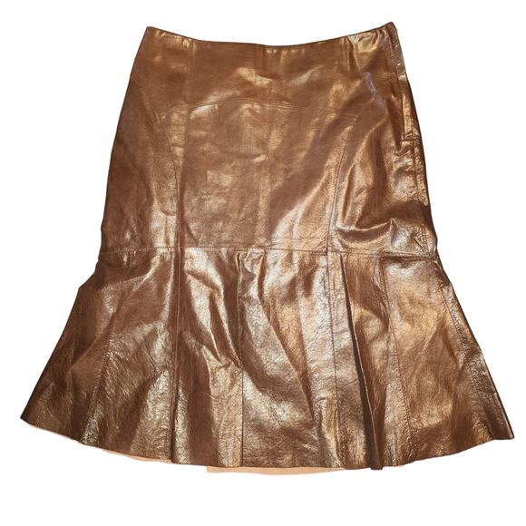 Cami Sz 10 100% Leather Chocolate Brown Trumpet Skirt Lined Western Fall Neutral - Picture 1 of 3